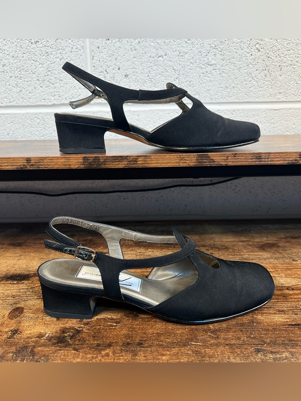 Ros Hommerson Vintage Shoes Closed Toe Slingback Sandal Black Leather Upper 7.5W